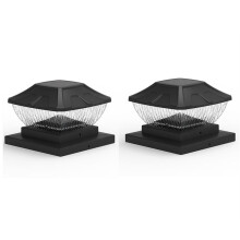 Solar Post Cap Lights Outdoor - 2 Pack 2 Modes Solar Deck Fence Lights, IP65 Waterproof Solar Powered Light Posts Black