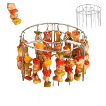 Air Fryer Skewer Rack with 24 Skewers, No Flip Required Round Grill Rack for Even Heat Cooking