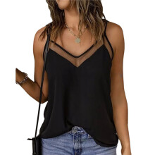 Tank Top for Women V Neck Dressy Flowy Summer Tank Blouse Loose Fit Spaghetti Strap Shirt Black S