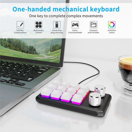Custom Keyboard Volume Button Knob Programming Macro Gaming Hotswap Keypad Black, 12 Keys 2 Knob 2