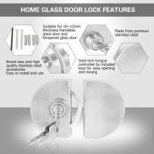Stainless Steel Glass Door Lock 10-12mm with Keys for Home & Hotel