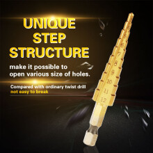 High Speed Steel Titanium Plated Step Cone Drill Bit 3-12mm Hex Shank