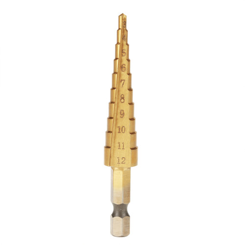 High Speed Steel Titanium Plated Step Cone Drill Bit 3-12mm Hex Shank 1