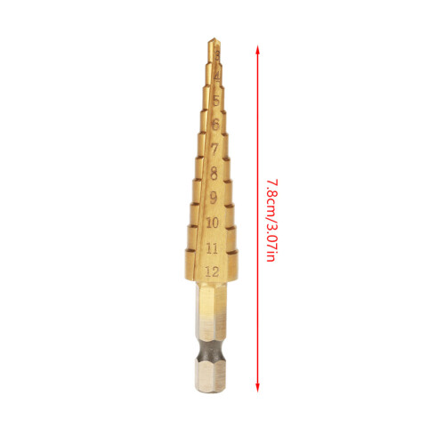 High Speed Steel Titanium Plated Step Cone Drill Bit 3-12mm Hex Shank 2