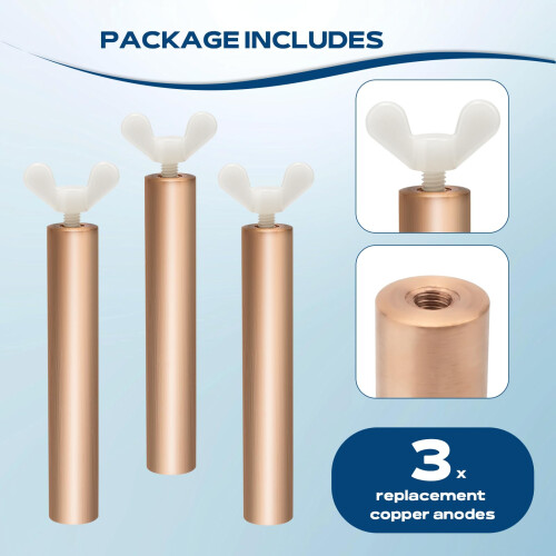 Copper Anode for Pool Ionizer 4.13x0.71in M6 Thread Replacement with Wing Screws Restores Performance 2