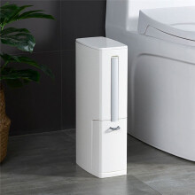 Badkamerprullenbak, Toiletborstelset, Kleine Prullenbak, Ultradunne Plastic Prullenbak met Deksel Wit