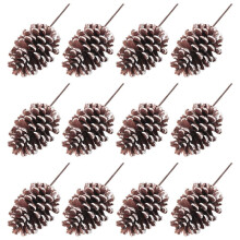 12Pcs Natural Pine Cone Picks Christmas Pinecone Sprays Medium Pinecones Picks with Wired Stems 8.3 Inch Tall for Xmas,B