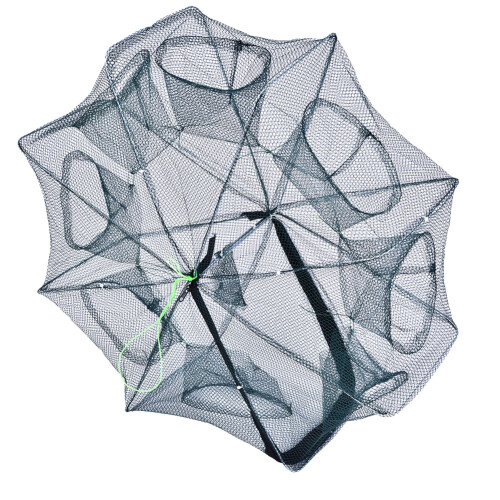 Foldable Green 8-Hole Crab Shrimp Fish Trap Net 61x21cm