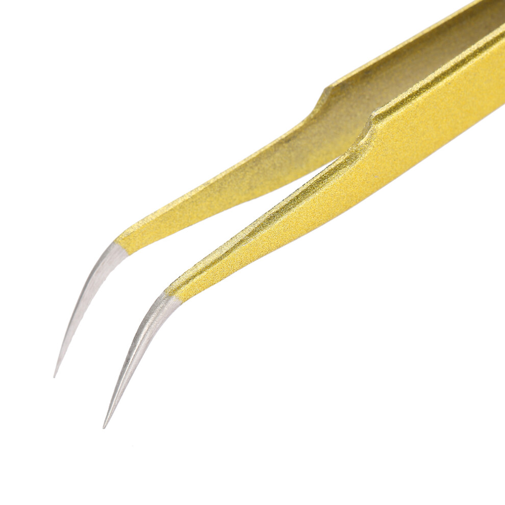 Unisex Golden Lash Grafting Tweezers Curved 4.8Inch