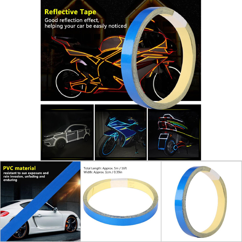 1Cm X 5M Reflective Warning Tape For Car Motorcycle Vehicle Safety Blue 8421392735899