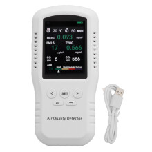 Analisador de qualidade do ar USB com LCD de 3,2", CO2, PM2,5, HCHO e TVOC