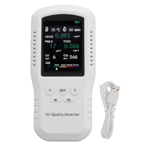 Συσκευή ελέγχου ποιότητας αέρα USB με οθόνη LCD 3,2", CO2PM2.5HCHO TVOC