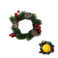 Christmas Candle Ring Wreath with Pine Cones and Red