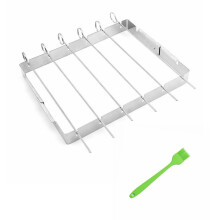 Stainless Steel Kebab Skewers Set with Foldable Grill Rack and Oil Brush, Cook 6 Kebabs