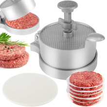 Burger Press Hamburger Patty Maker Adjustable Thickness NonStick Aluminum Alloy with 100 Papers
