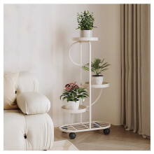 Metal Plant Stand with Wheels, 3/4Tier Wrought Iron Indoor Shelf, SpaceSaving Home Decor White