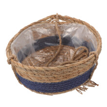 Natural Seagrass Hanging Flower Basket with Drainage, Handwoven Planter for Balcony Garden Decor