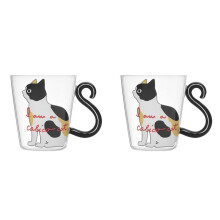 2X Nette Kitty Glas Wasser Tasse Katze Schwanz Griff Becher Milch Tee Kaffee Frucht Saft Becher Trinkgeschirr Haus Büro Liebhaber Tasse -Weiß