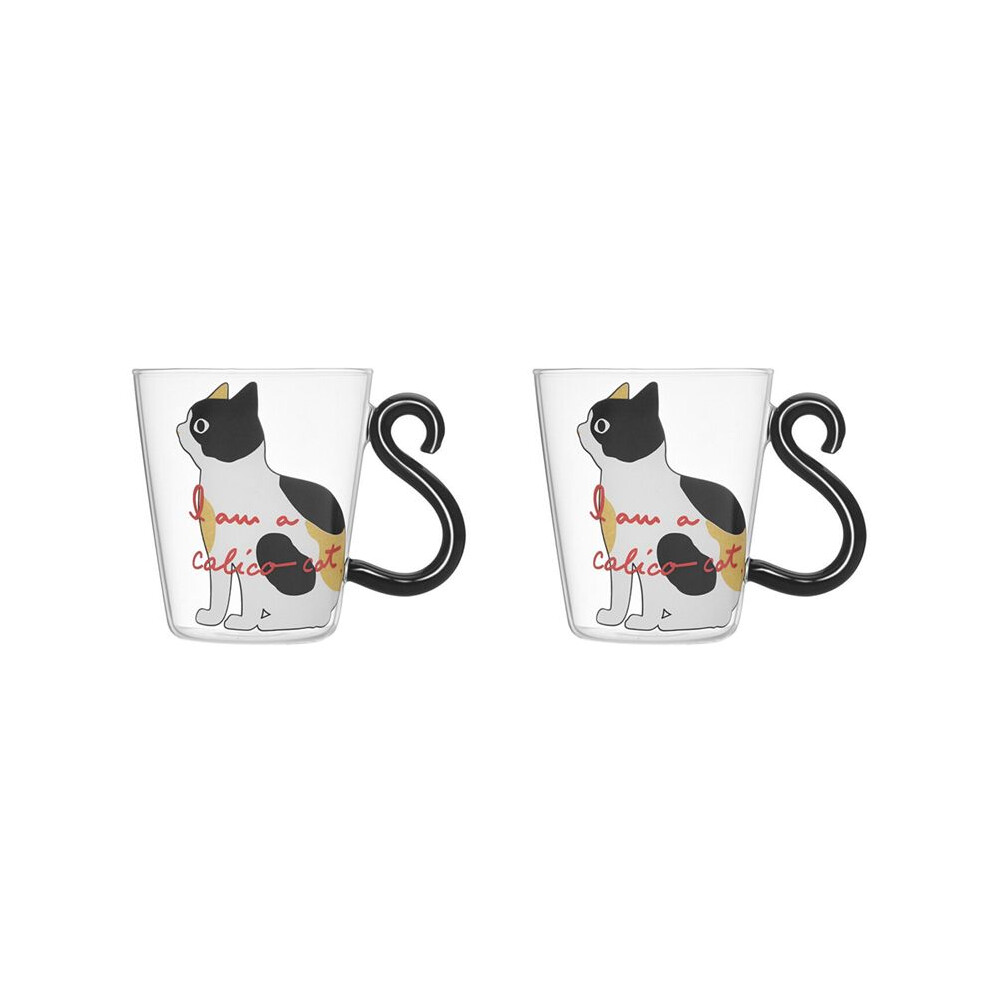 Torribaly 2X Cute Kitty Glass Water Cup Cat Tail Handle Mug Milk Tea Coffee Fruit Juice Mug Drinkware Home Office Lovers Cup White