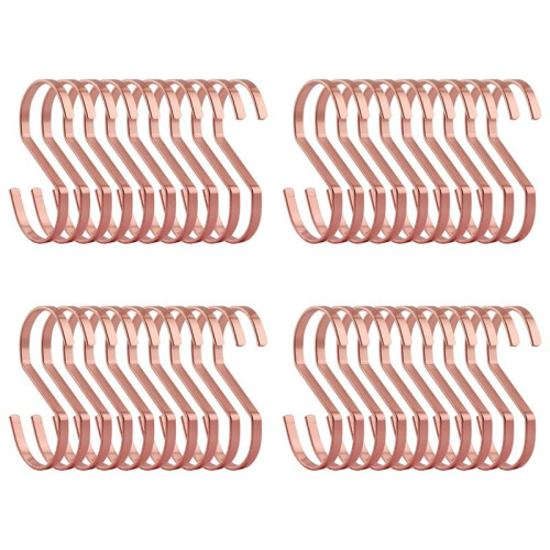 Pacote de 40 4 Polegadas Rose Gold Chrome Finish Steel Hanging Flat Hooks - S Shaped Hook Heavy-Duty S Hooks, para Utensílios Cozinha, Potes,
