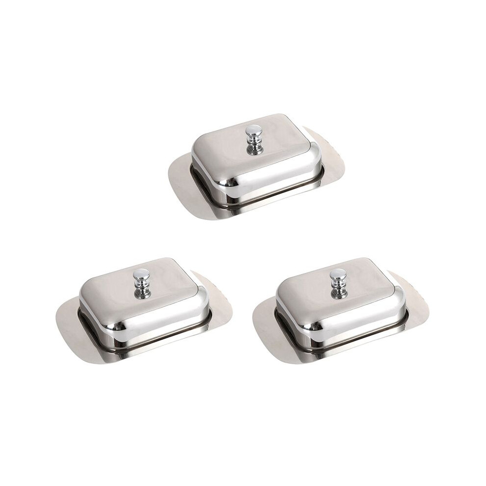 3X Luxious Stainless Steel Butter Dish Box Container Shiny Cheese Server Storage Keeper Tray With Easy To Hold Lid 6033074672167