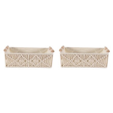 2X Boho Opbergmand Decor Doos Handgemaakte Geweven Decoratieve aanrecht Organizer Macrame Manden voor Slaapkamer Woonkamer