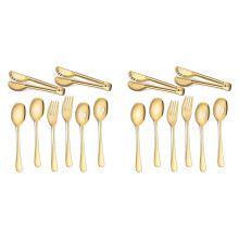 Stainless Steel Flatware Serving Utensils Large Serving Spoon Set of for Kitchen (Gold,16 Pieces)