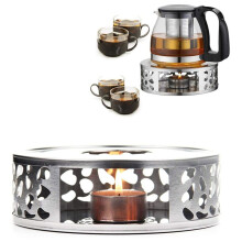 3X Tea Warmer Coffee Warmer Stainless Steel with Tealight Holder Tea Base Hollow Carved Design Heater Coffee Warmer