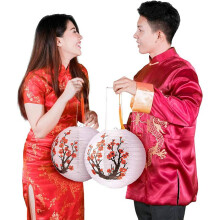 30 Pack 12Inch Red Flowers Paper Lantern White Round Chinese Japanese Paper Lamp for Home Wedding Decoration