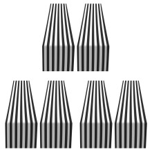 Gestreifter Tisch LäUfer Polyester Tisch Deko Tisch Decke für Drinnen DraußEn Veranstaltungen Familien Essen (Schwarz und Weiß, 6 Packungen)