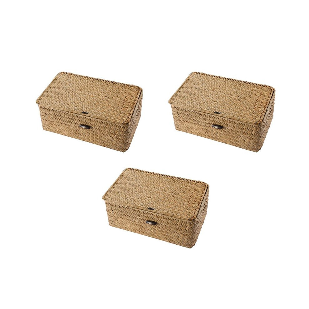 Semoic 3X Seagrass Hand Woven Storage Box Storage Box Storage Basket Makeup Organizer Multipurpose Container With Lid