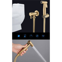 2X Badkamer Toilet Bidet Kraan Kit Geborsteld Goud Wandmontage Bidet Sproeier Douche met Afsluiter