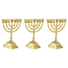 3X Golden Jewish Menorah Candle-Holders Religions Candelabra Hanukkah Candlesticks 7 Branch Menorah -L