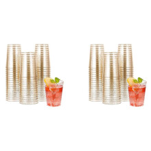 100X Gold Plastic Cups, Disposable Gold Glitter Plastic Wine Glasses, Clear Plastic Cups Tumblers, Christmas Party Cups