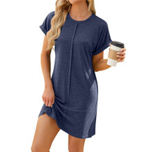 Womens Summer T Shirt Dress Casual Cap Sleeve Crewneck Loose Shift Dresses Navy S