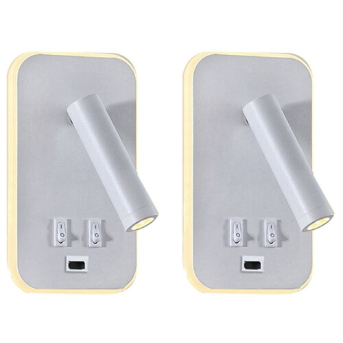 2X Wall Light Backlight USB Charging 330 Degree Rotation Adjustable Wall Lamp Bedside Study Reading Sconce Lamp White