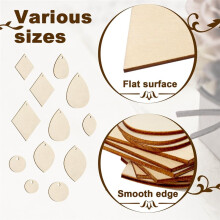 120Pieces Unfinished Wooden Earrings Blank Wood for Earring 4 Shapes for Wooden Earring with Earring Hooks & Jump Rings