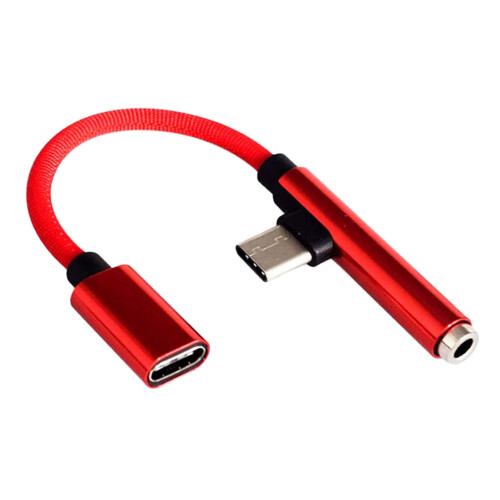 USB C Type C to 3.5mm AUX Headphone Adapter Charging Cable for - Red