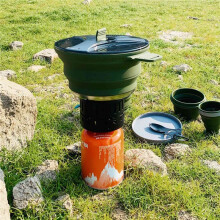 2X Outdoor Folding Pot Silicone Hiking Cooking Pot Portable Picnic Pot Stainless Steel Camping Cooker,Green