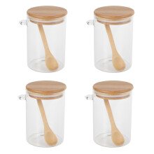 4X Lebensmittel Vorrats Glas Durch Sichtiger, Versiegelter Kanister Behälter mit Deckel und LöFfel für Lose Tee Salz Zucker, Kaffee Bohnen