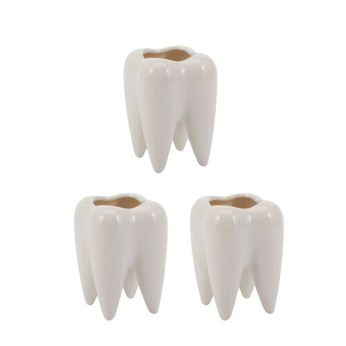 3X Tooth Shape White Ceramic Flower Pot Modern Design Planter Teeth Model  Desktop Pot  Gift(Without Plants)