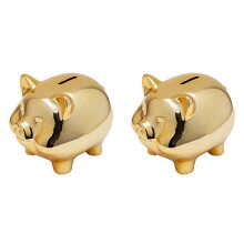 2X Ceramic Gold Pig Piggy Bank Cute Coin Piggy Bank Home Furnishings Lucky Pig Decoration,Gold Pig