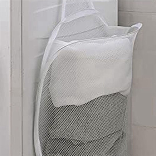 2X Mesh Collapsible Small Wall Laundry Baskets, Hanging Laundry Hamper, for Hotel, University Dormitory Use White 1