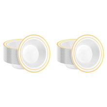 60 Pack Plastic Disposable Bowls, 12oz Salad Bowls with Gold Rim for Dessert, Cereal Bowls for Party, Wedding, Catering