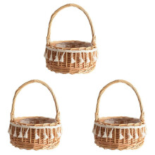 3X Woven Storage Basket and Ribbon Wedding Flower Girl Baskets Wicker Rattan Flower Basket for Home Garden Decor