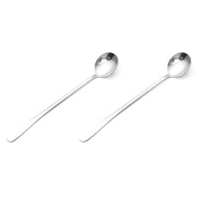 New 2Pc Long Handle Stainless Steel Tea Coffee Spoon Cocktail Ice Cream Spoon Spoons Cutlery Round