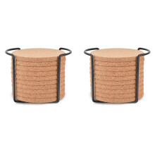 20X Round Cork Coasters for Drinks,with Metal Holder Storage Caddy,Reusable Saucers for Cold Drinks Wine Glasses Cup