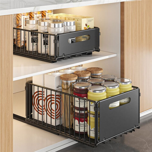 Pull Out Kitchen Storage Rack - Kitchen Sink Shelf Slide Drawer Organizer for Seasoning Bottles, Snacks & More B 2