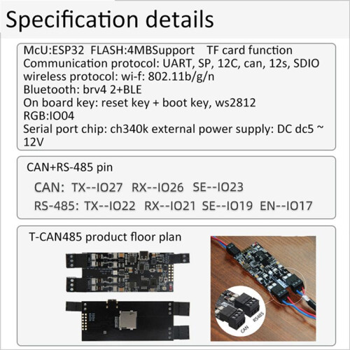 2X T-CAN485 ESP32 CAN -485 Supports TF Card WIFI  Wireless IOT Engineer Control Module Development Board 2
