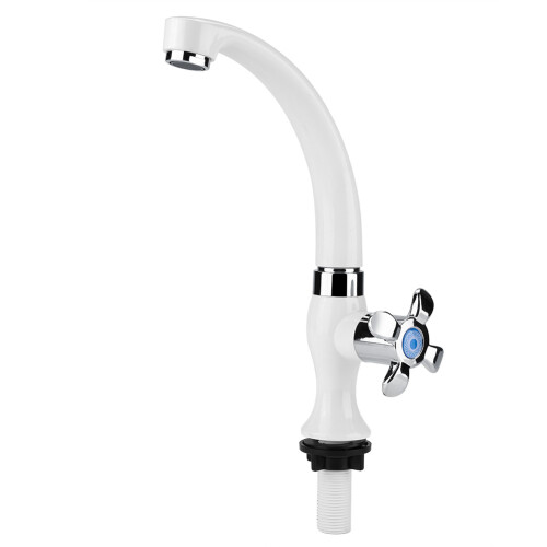 ABS Plastic Single Cold Faucet G1/2 for Kitchen Sink White Chrome Finish 1